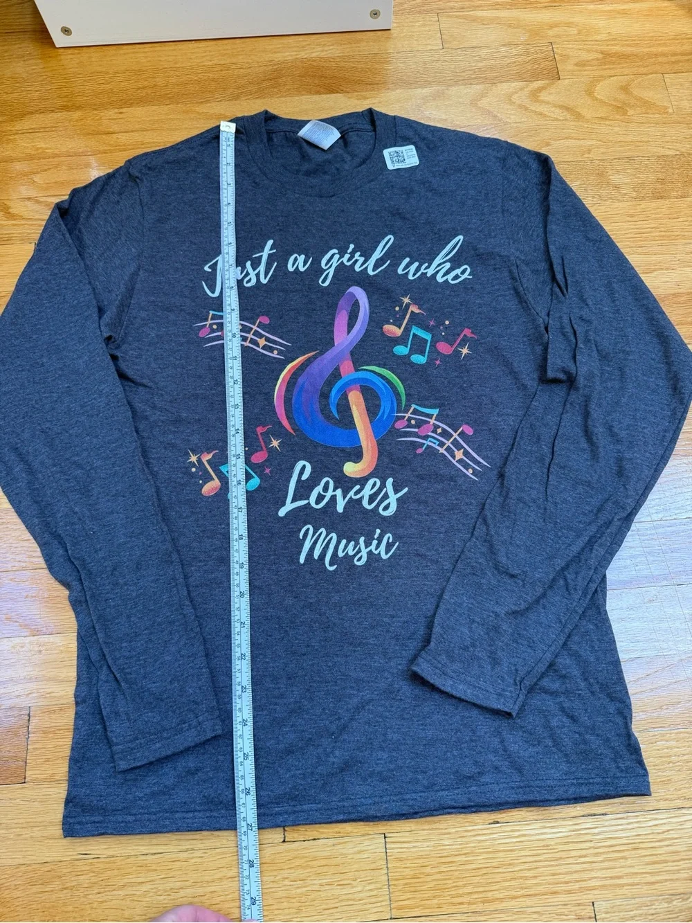Port and Company Charcoal Long Sleeve Tee with Rainbow Treble Clef